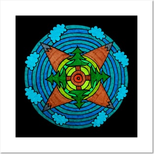 Forest & Mountain Themed Mandala Style Drawing Posters and Art